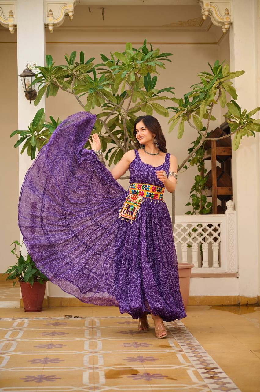 Women's Beautiful & Trendy Navratri Special Gamthi Work Gown