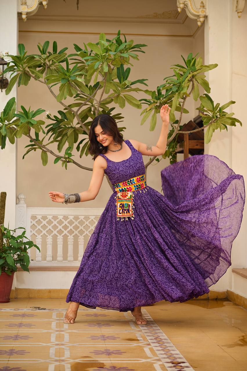 Women's Beautiful & Trendy Navratri Special Gamthi Work Gown