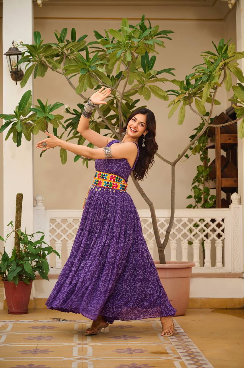 Women's Beautiful & Trendy Navratri Special Gamthi Work Gown